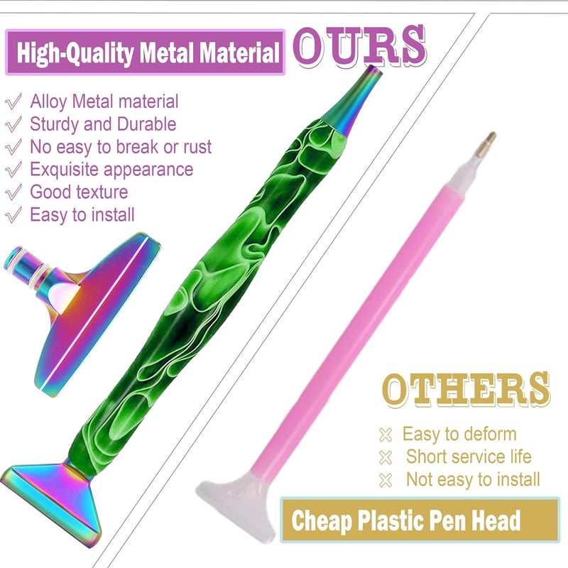 Heyseri 14PCS Diamond Painting Pen Ergonomic Diamond Art Pen with Exquisite Stainless Steel Metal Tips, Comfort Grip and Faster Drilling(Green) - Image 2